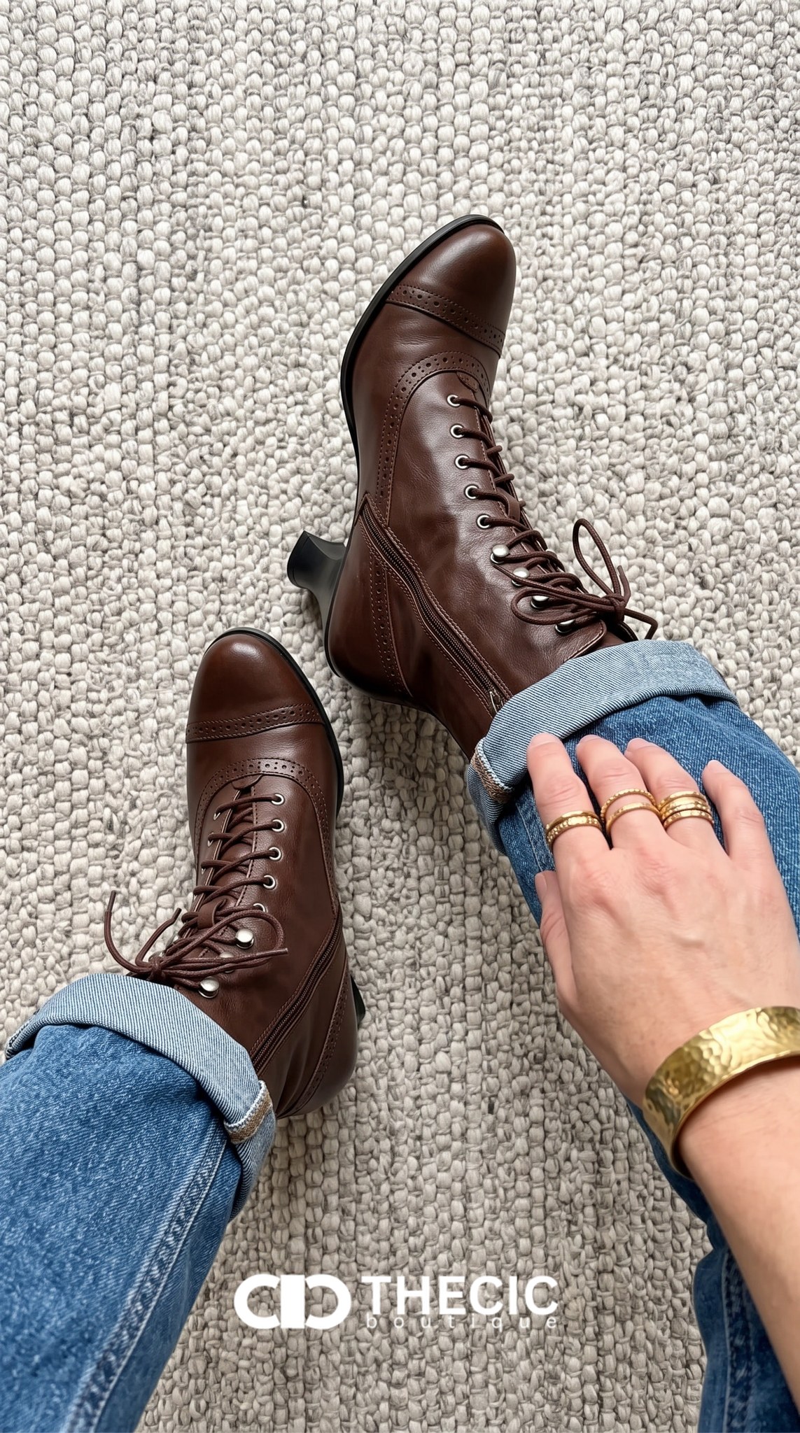 Brogue Lace-Up Block Heel Ankle Boots