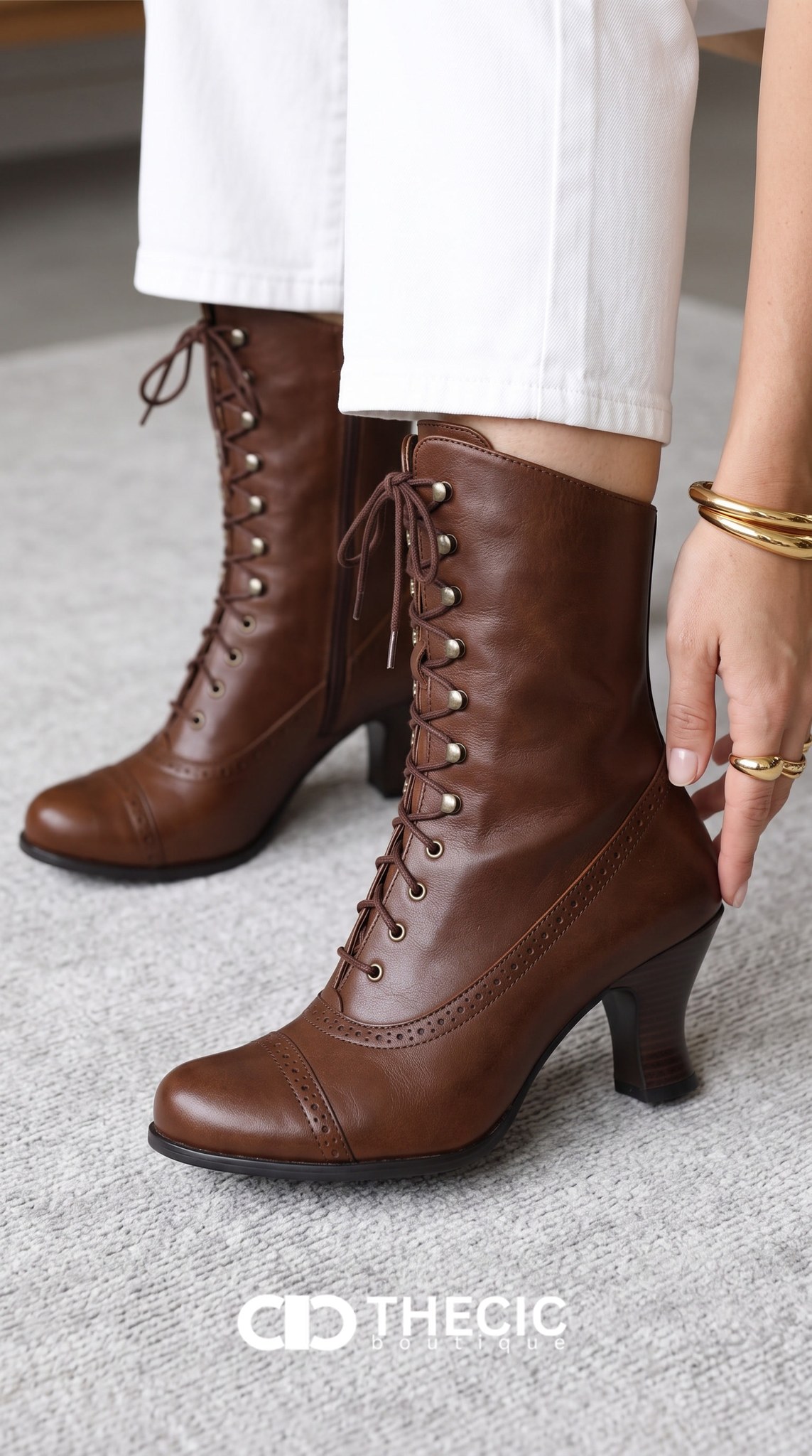 Brogue Lace-Up Block Heel Ankle Boots