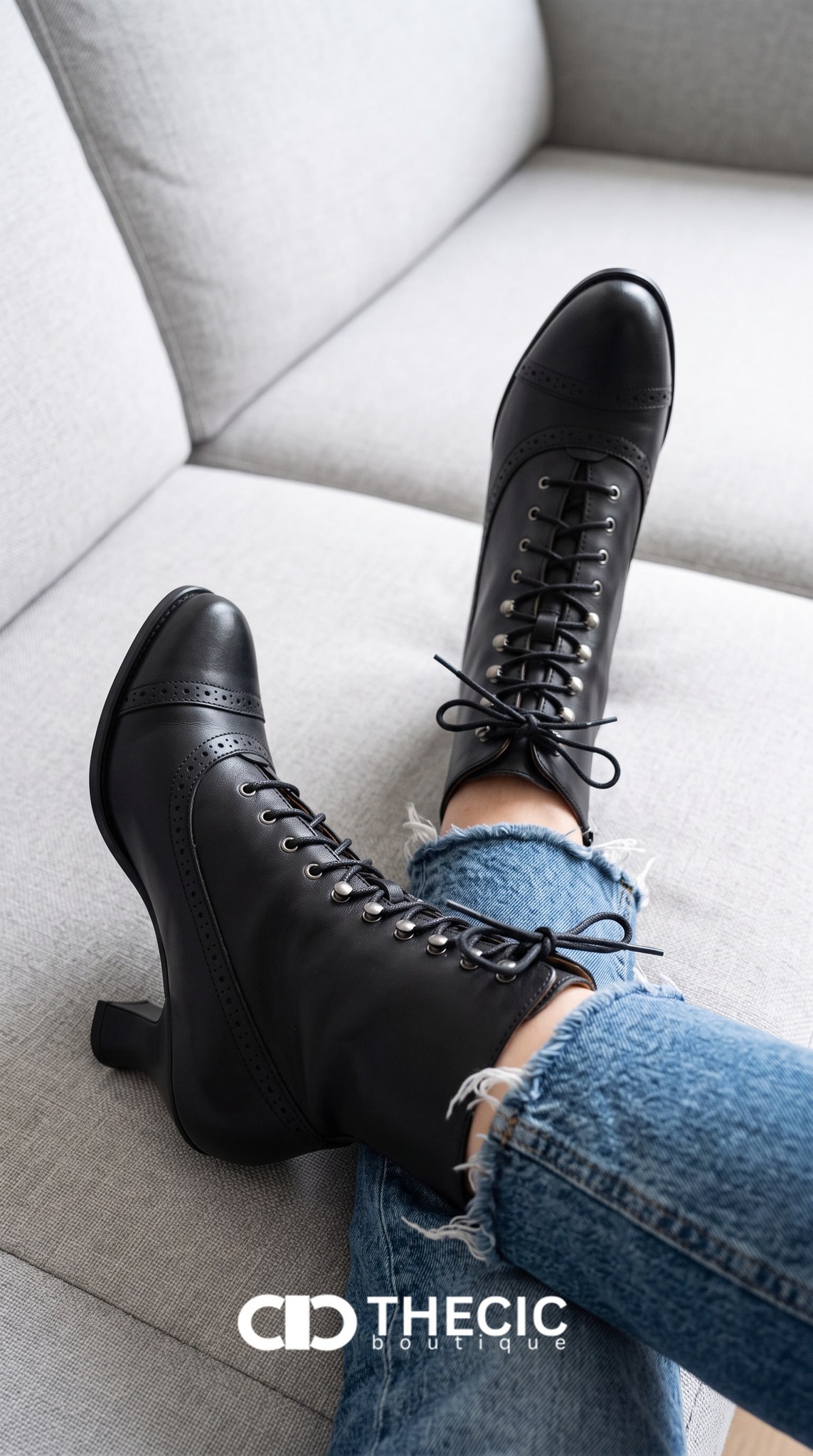 Brogue Lace-Up Block Heel Ankle Boots