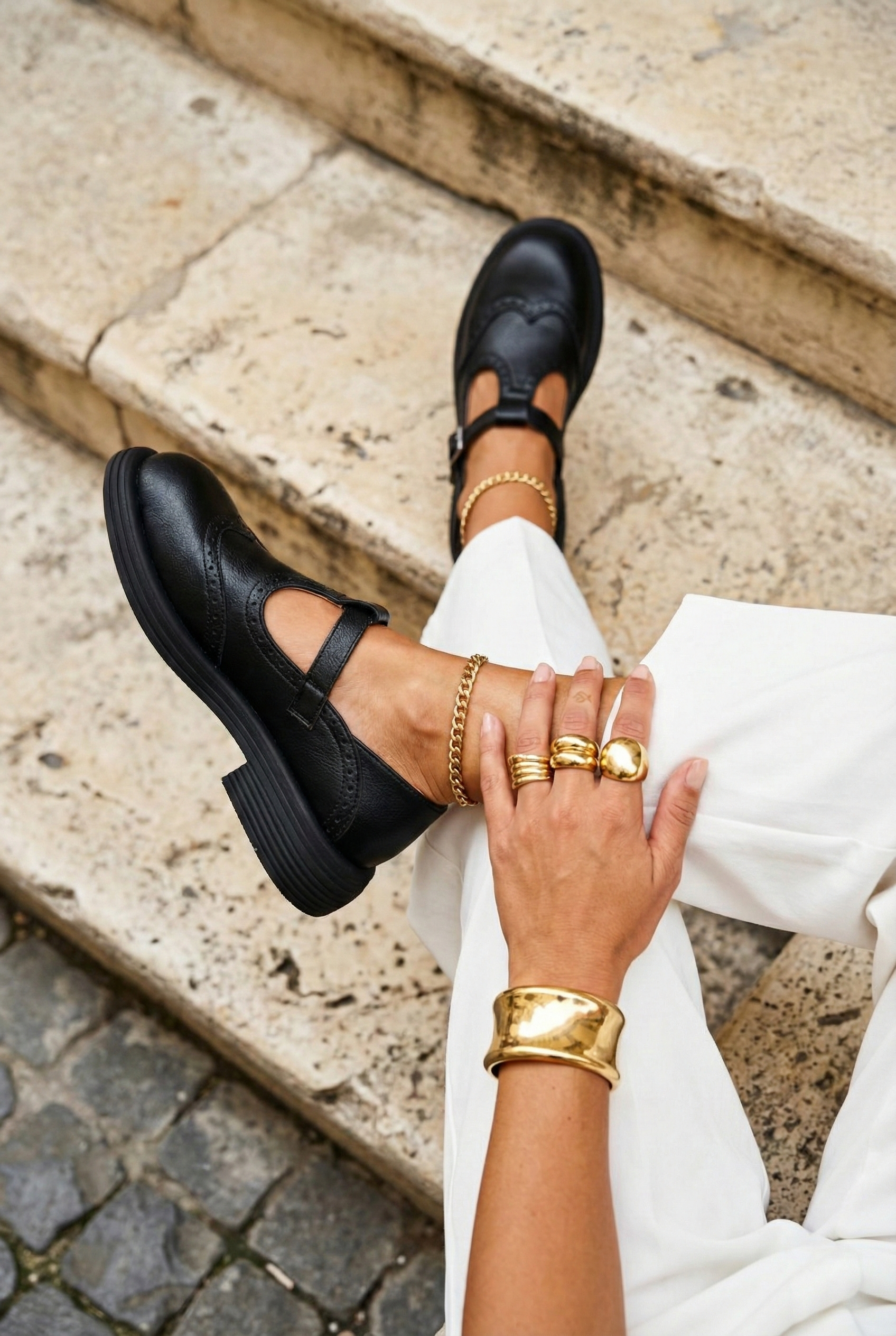 Brogue T-Strap Chunky Sole Mary Jane Flats