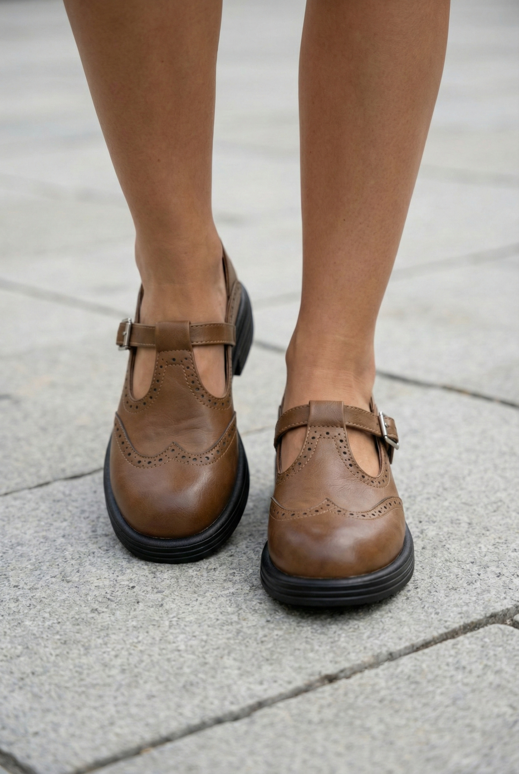 Brogue T-Strap Chunky Sole Mary Jane Flats