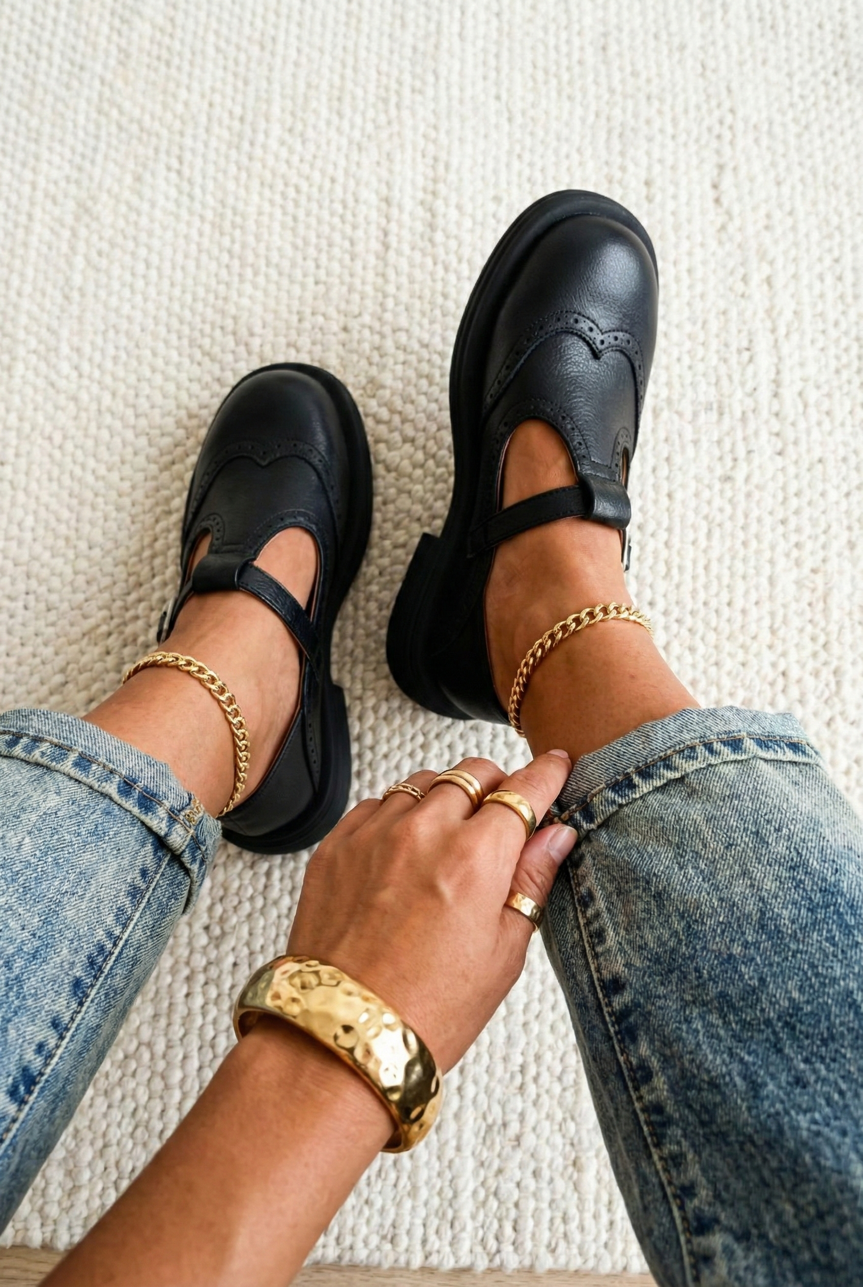 Brogue T-Strap Chunky Sole Mary Jane Flats