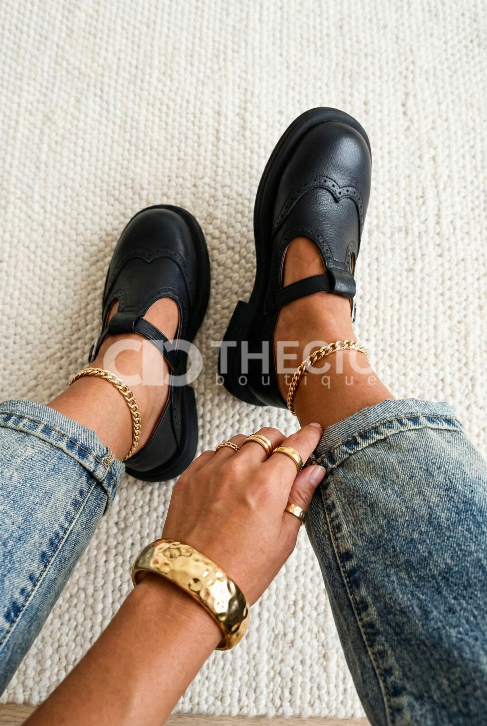 Brogue T-Strap Chunky Sole Mary Jane Flats