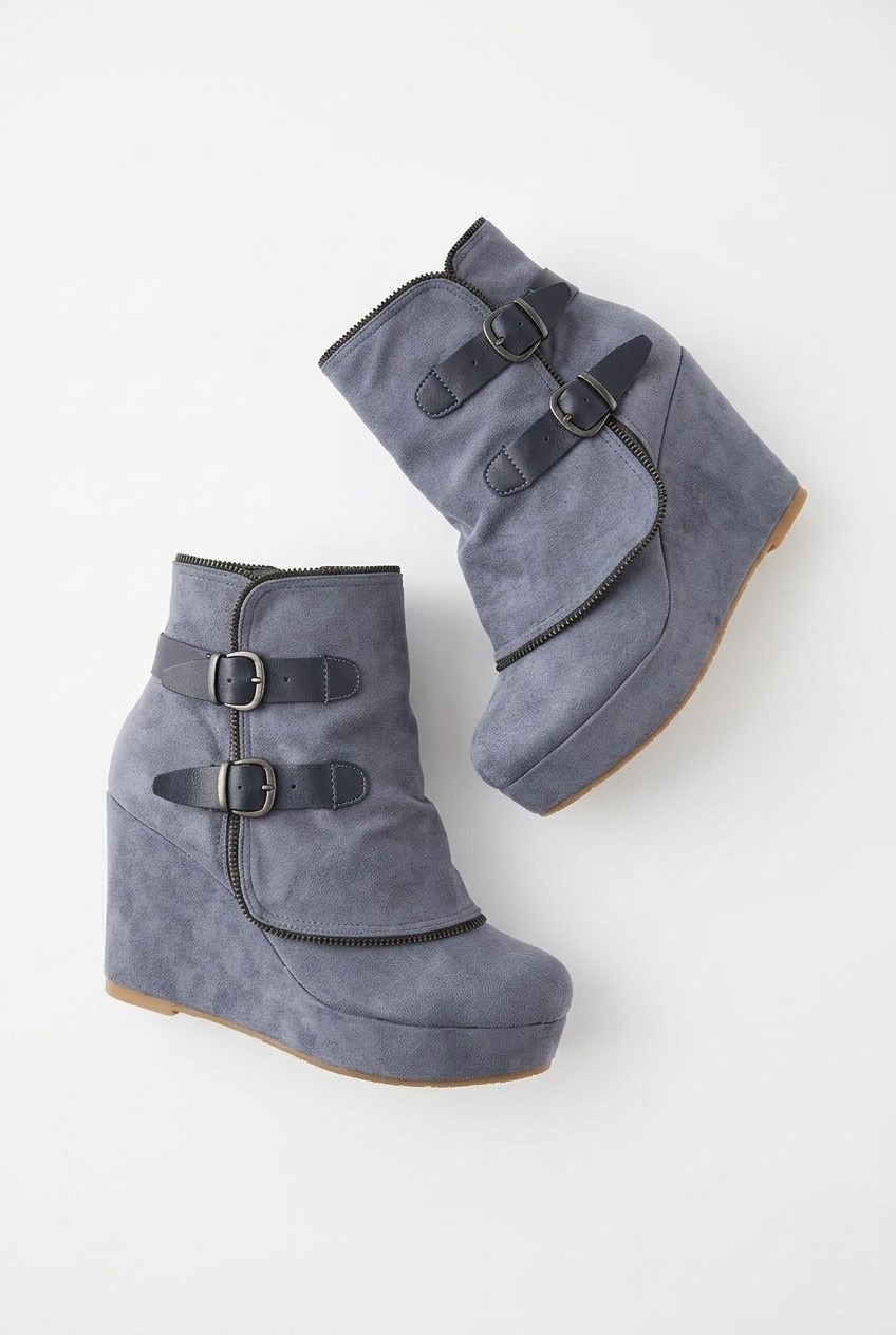 Buckle Strap Platform Wedge Ankle Boots