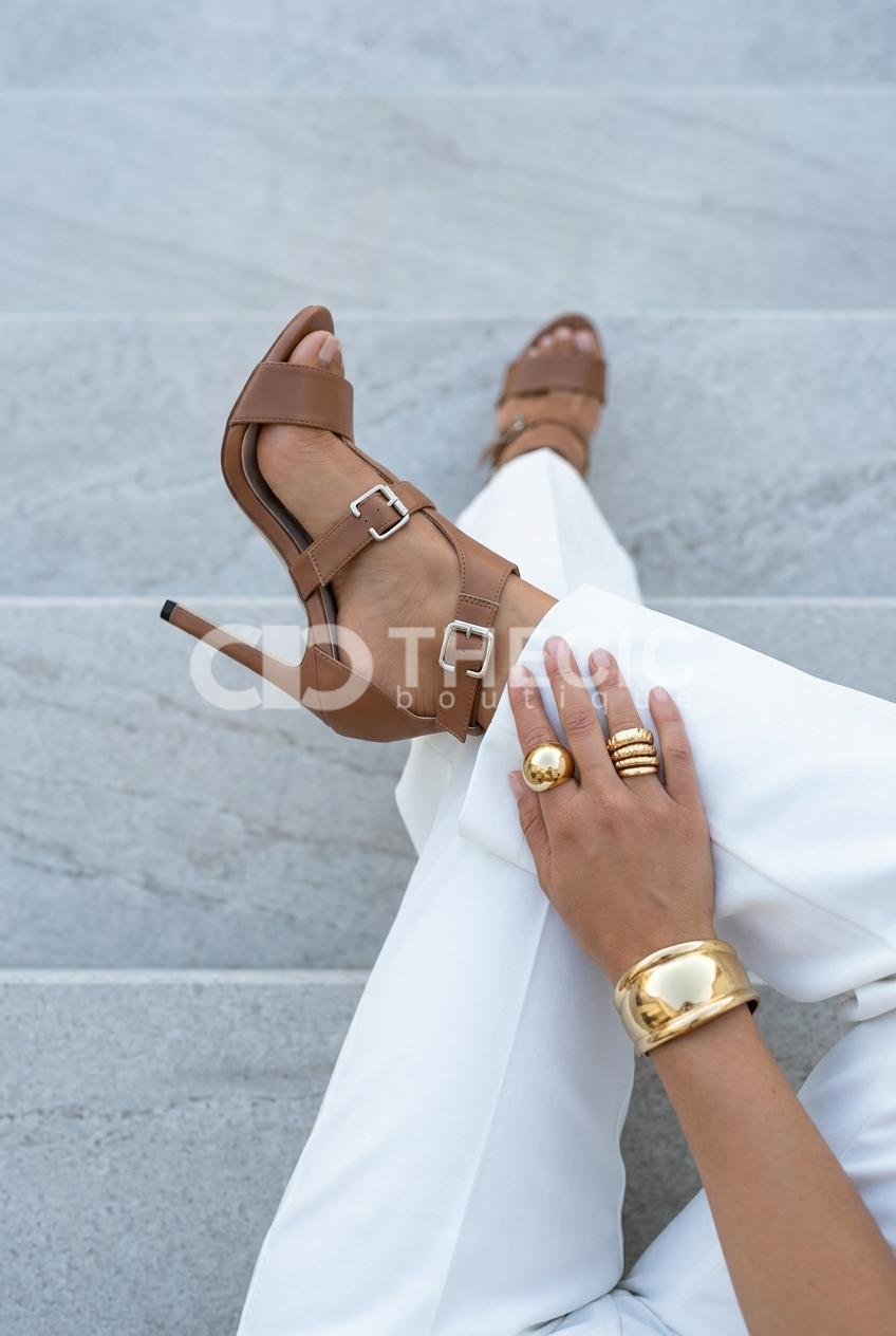 Buckled Strappy Open-Toe Stiletto Heel Sandals