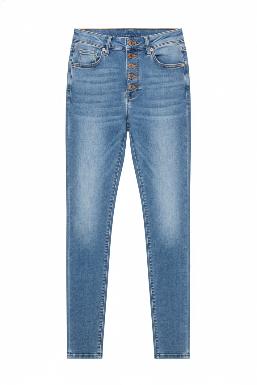 Button-Fly High-Waisted Raw Hem Skinny Jeans