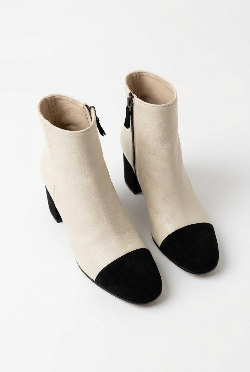 Cap-Toe Block Heel Leather Ankle Boots