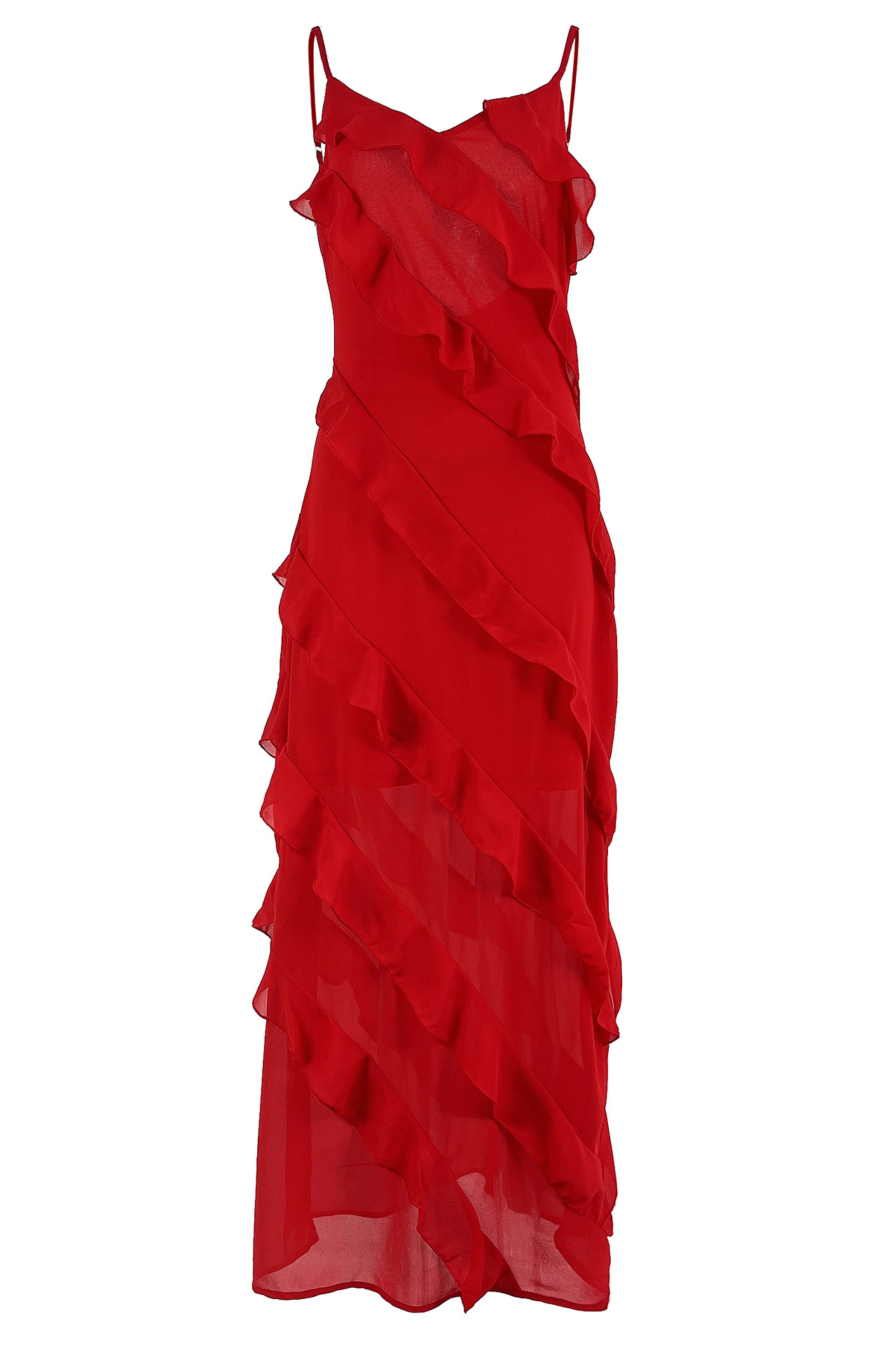 Cascading Ruffled Spaghetti Strap Maxi Dress