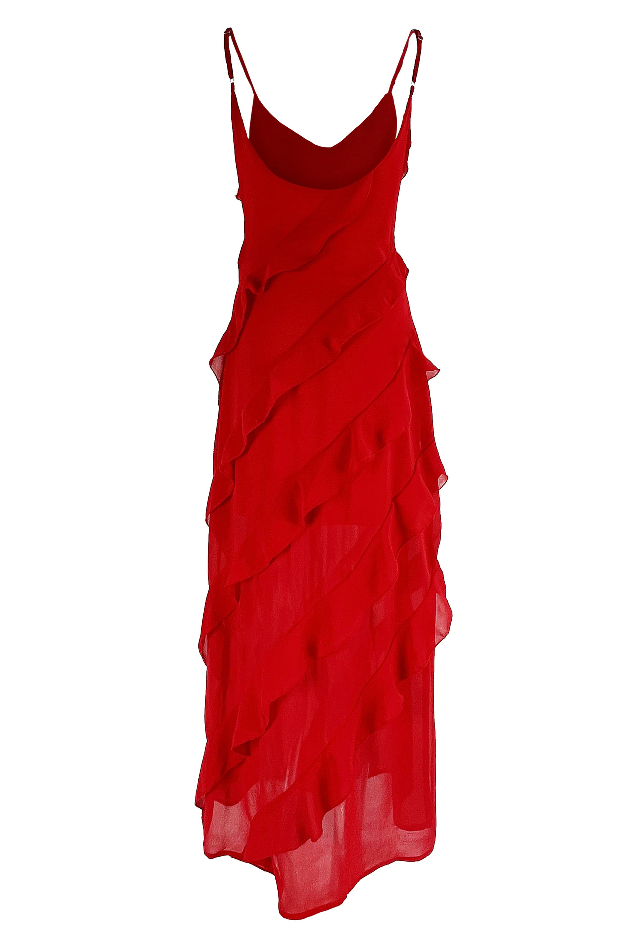 Cascading Ruffled Spaghetti Strap Maxi Dress