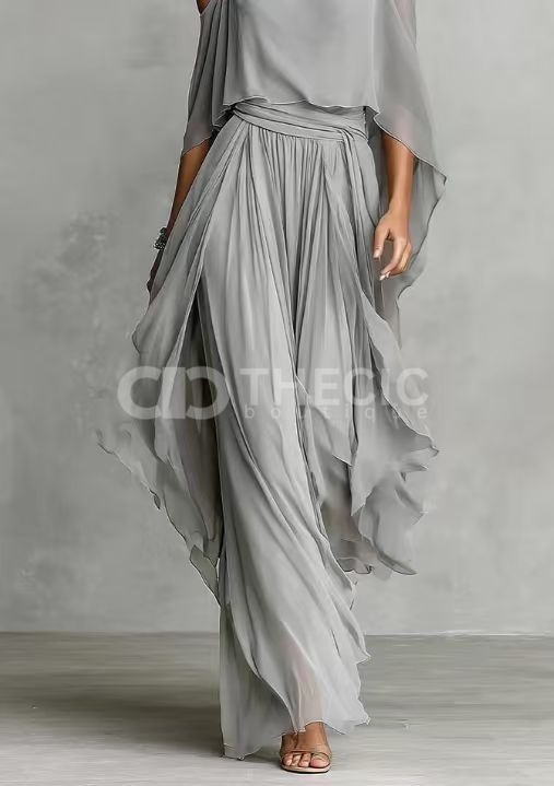 Chiffon Draped Off-Shoulder Suspender wide-leg pants Suit