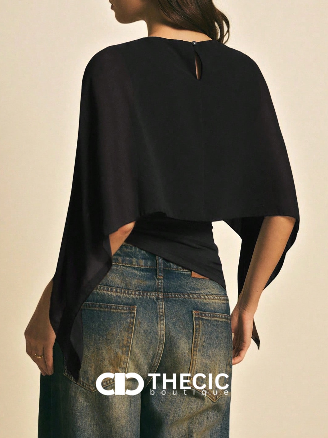 Chiffon Draped Overlay Boat Neck Wrapped Waist Blouse