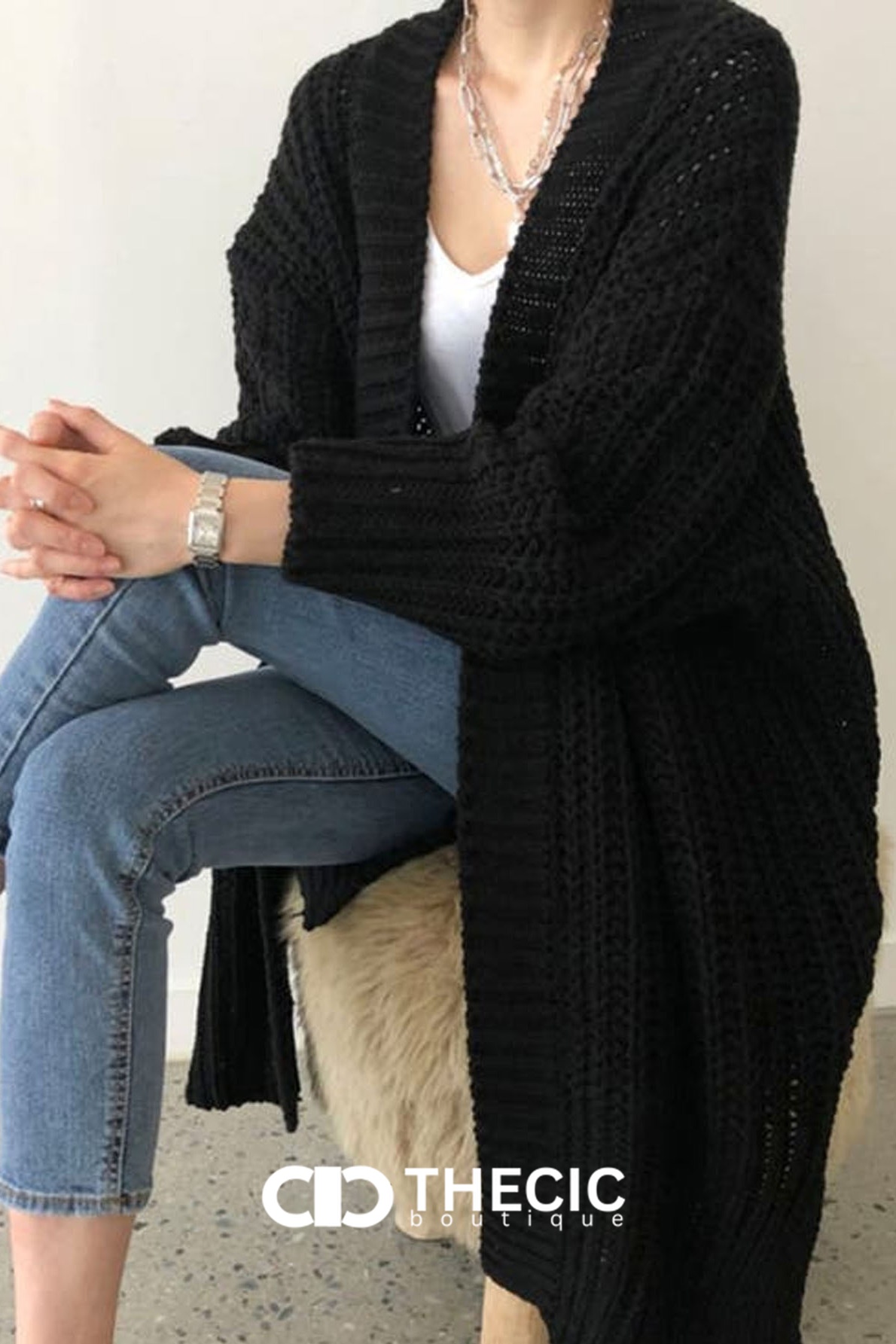 Chunky Knit Open Front Longline Cardigan