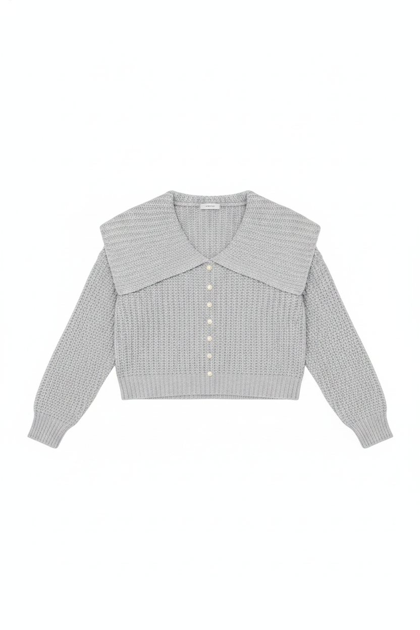 Chunky Knit Wide Collar Pearl Button Cardigan