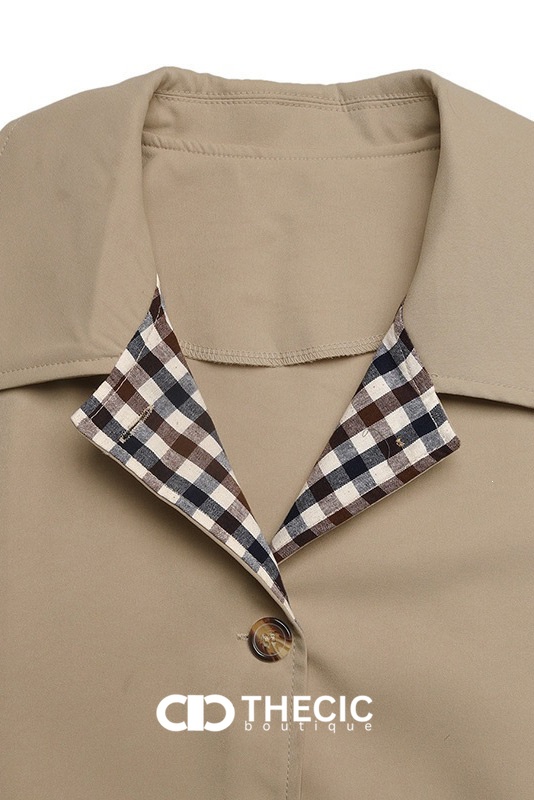Classic Collar Checkered Cuff Longline Trench Coat
