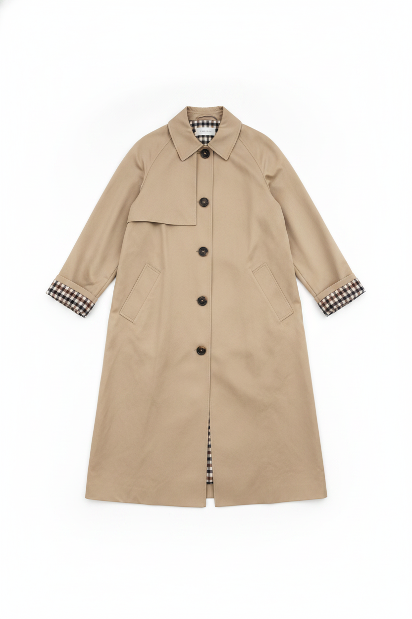 Classic Collar Checkered Cuff Longline Trench Coat
