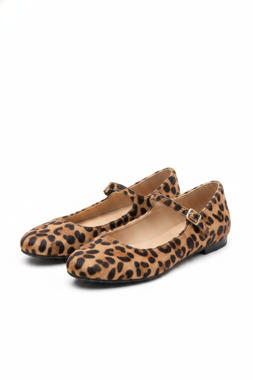 Classic Leopard Print Buckle Strap Mary Jane Flats