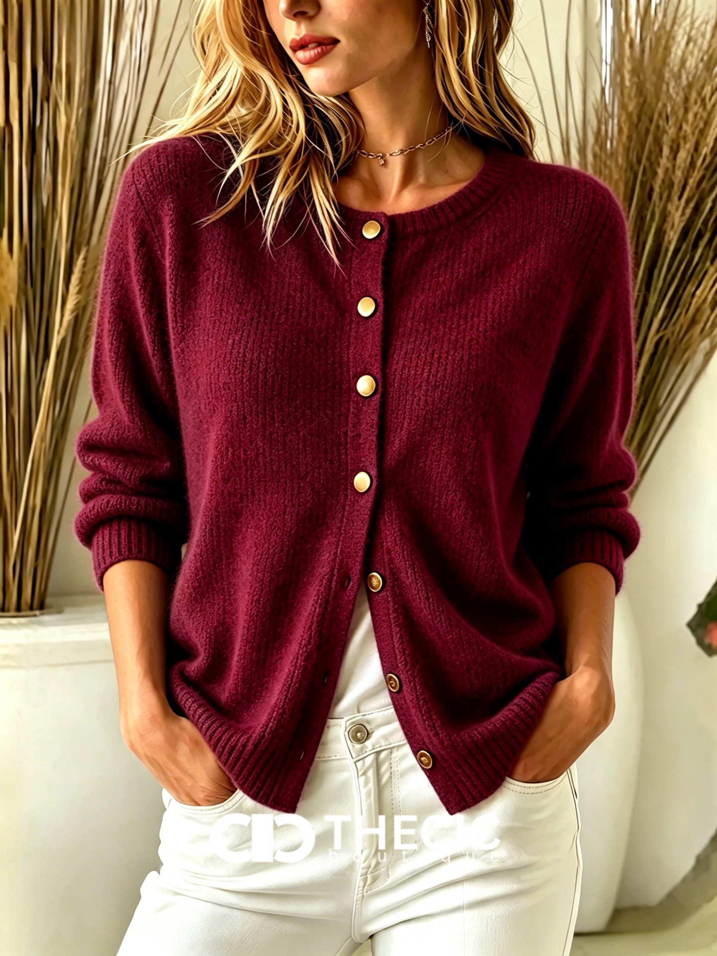 Classic Round Neck Button-Front Cardigan