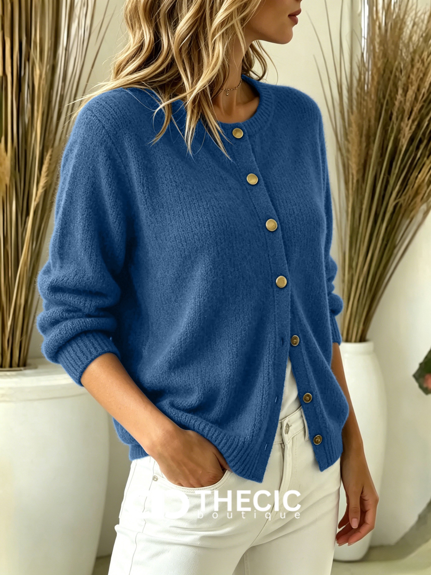 Classic Round Neck Button-Front Cardigan