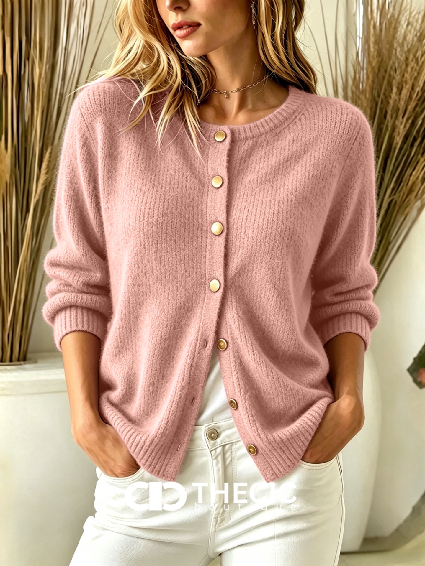 Classic Round Neck Button-Front Cardigan