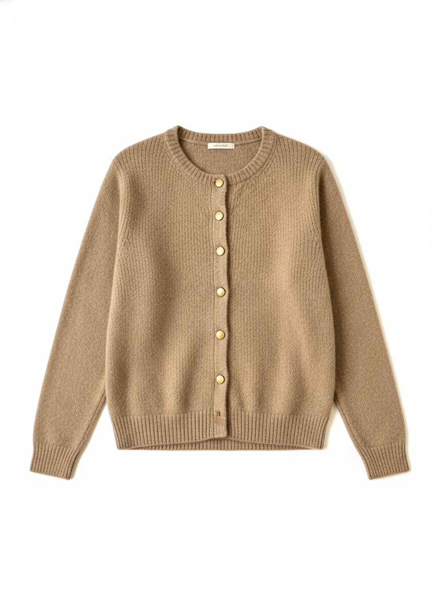 Classic Round Neck Button-Front Cardigan