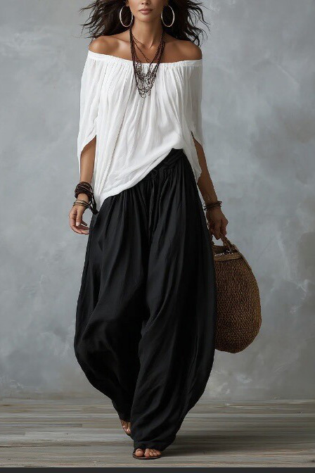 Coastal Chic Off-Shoulder Wide Leg Two-Piece Set