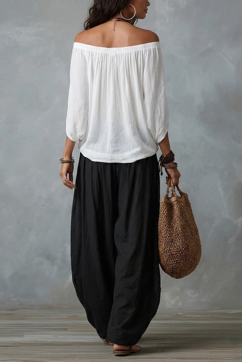 Coastal Chic Off-Shoulder Wide Leg Two-Piece Set