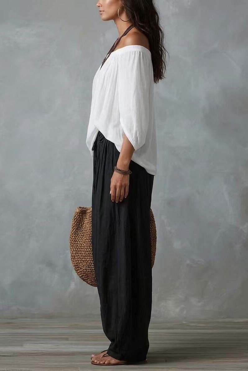 Coastal Chic Off-Shoulder Wide Leg Two-Piece Set