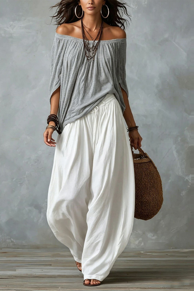 Coastal Chic Off-Shoulder Wide Leg Two-Piece Set