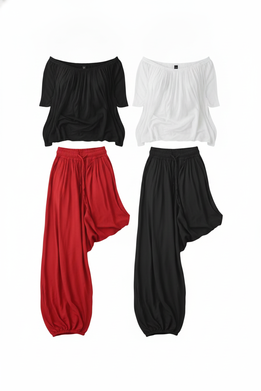 Coastal Chic Off-Shoulder Wide Leg Two-Piece Set