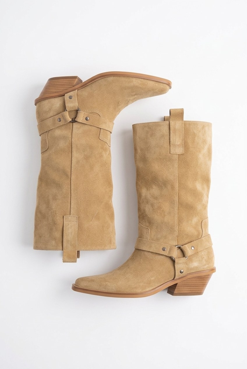 Cobblestone Walk Suede Harness Mid-Calf Boots