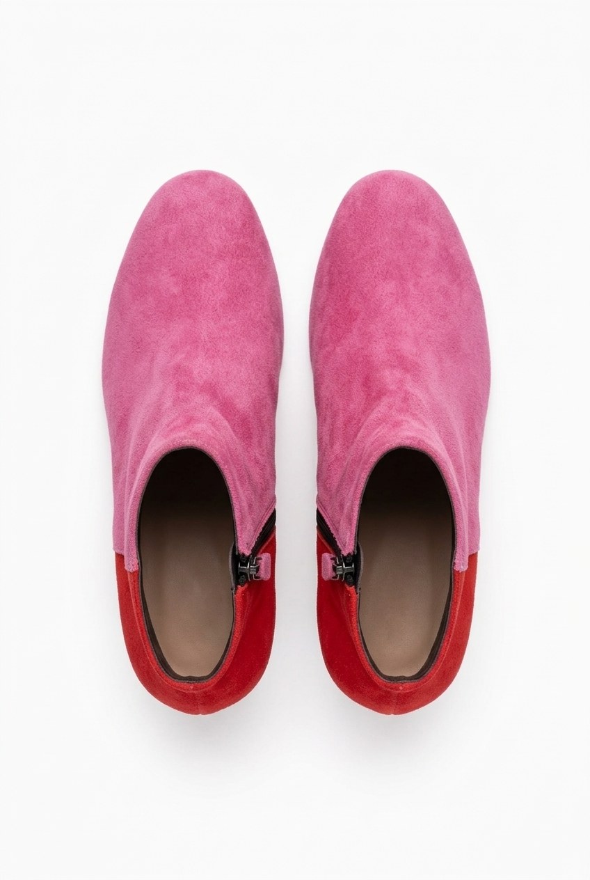 Colorblock Suede Block Heel Ankle Boots