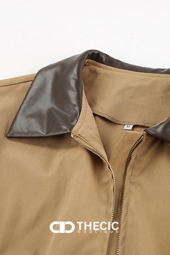 Contrast Collar Drawstring Waist Utility Jacket