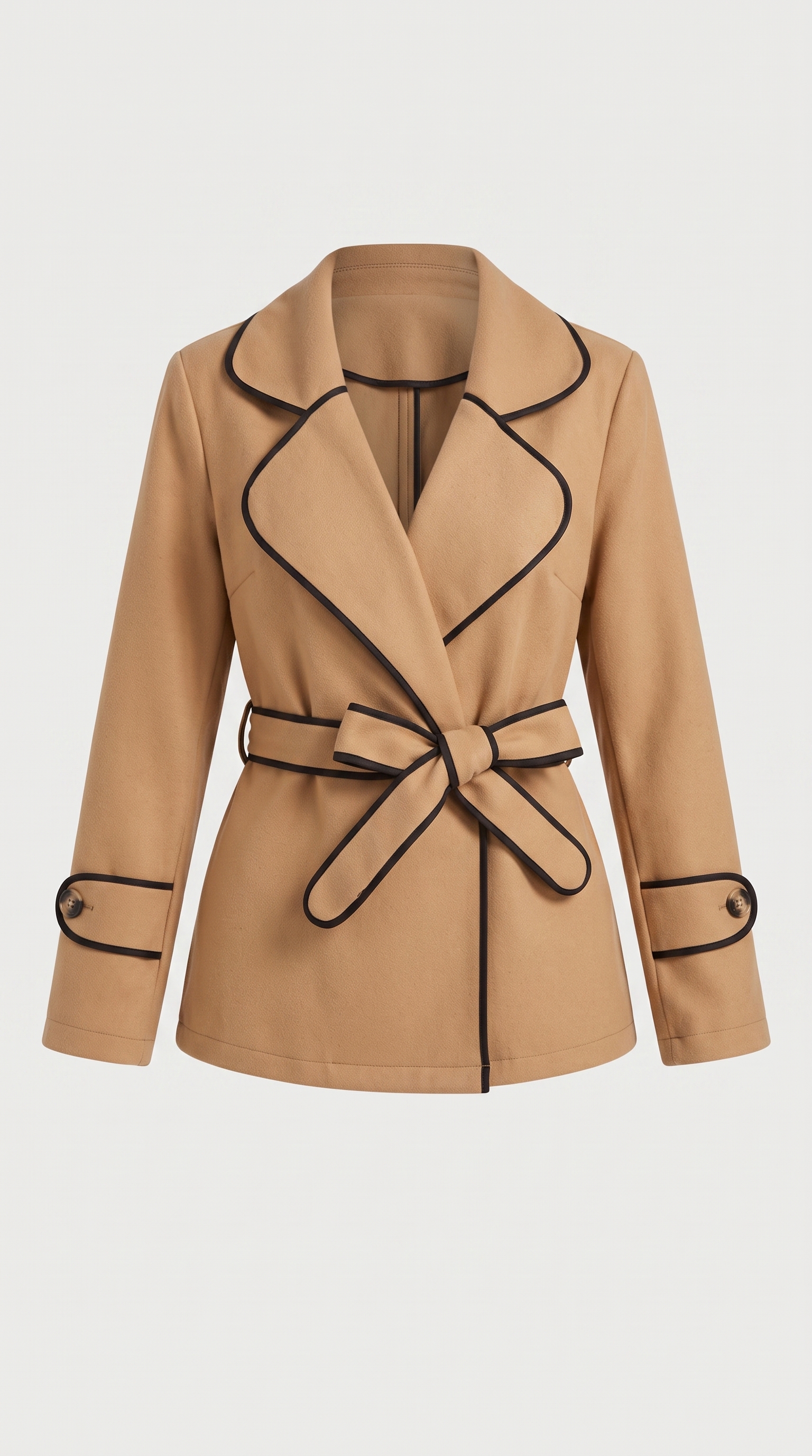 Contrast Piping Belted Lapel Jacket