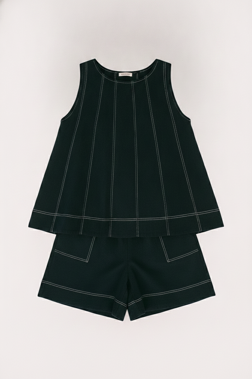Contrast Stitching Relaxed Sleeveless Top Shorts Set