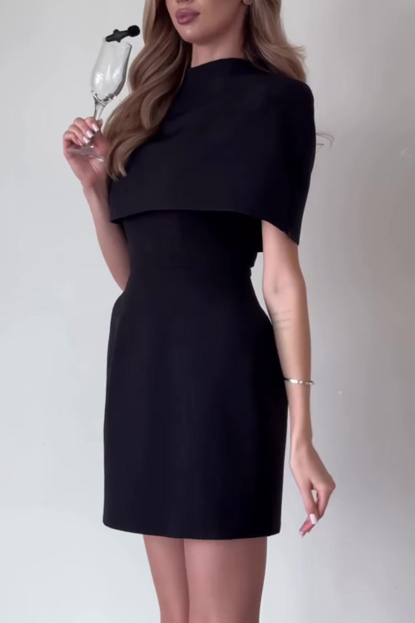 Convertible Cape High-Neck Mini Dress