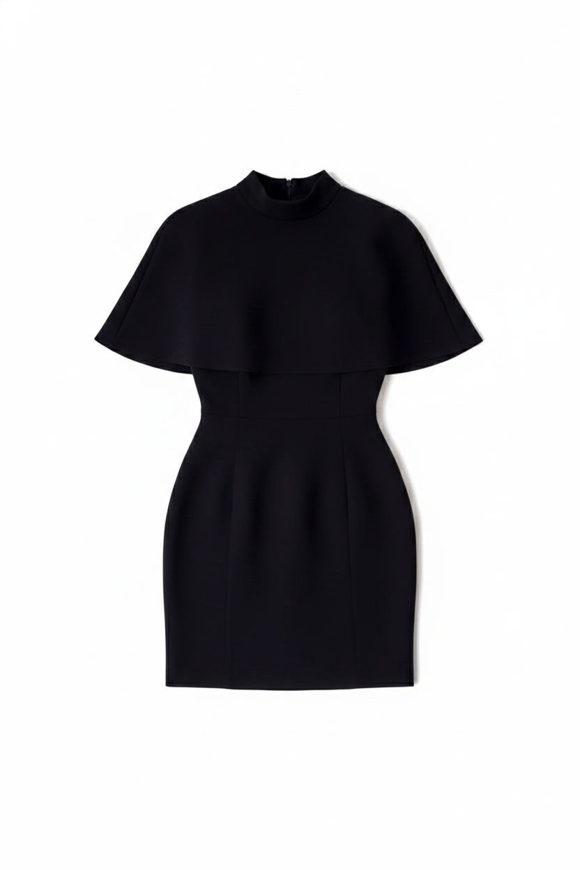 Convertible Cape High-Neck Mini Dress
