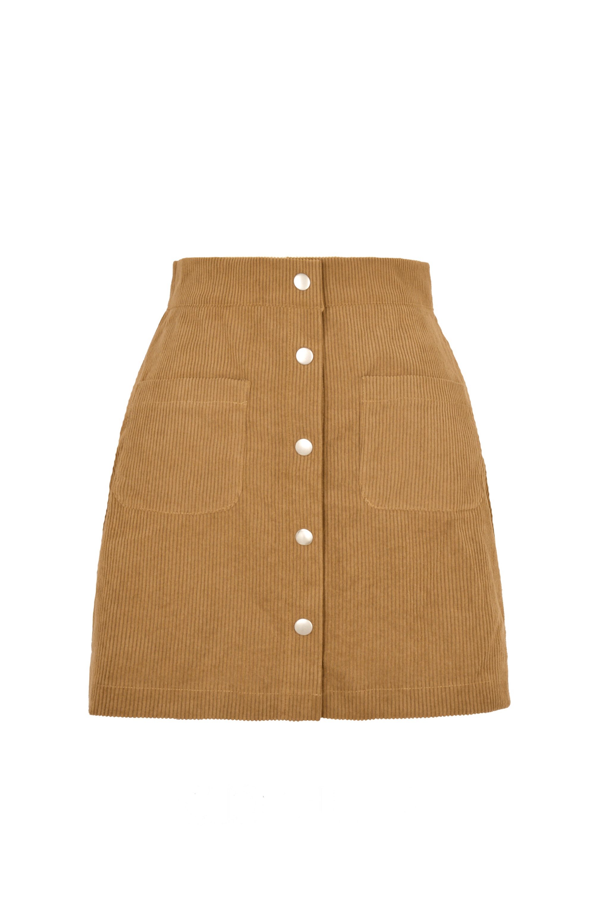 Corduroy Button-Front Patch Pocket Mini Skirt