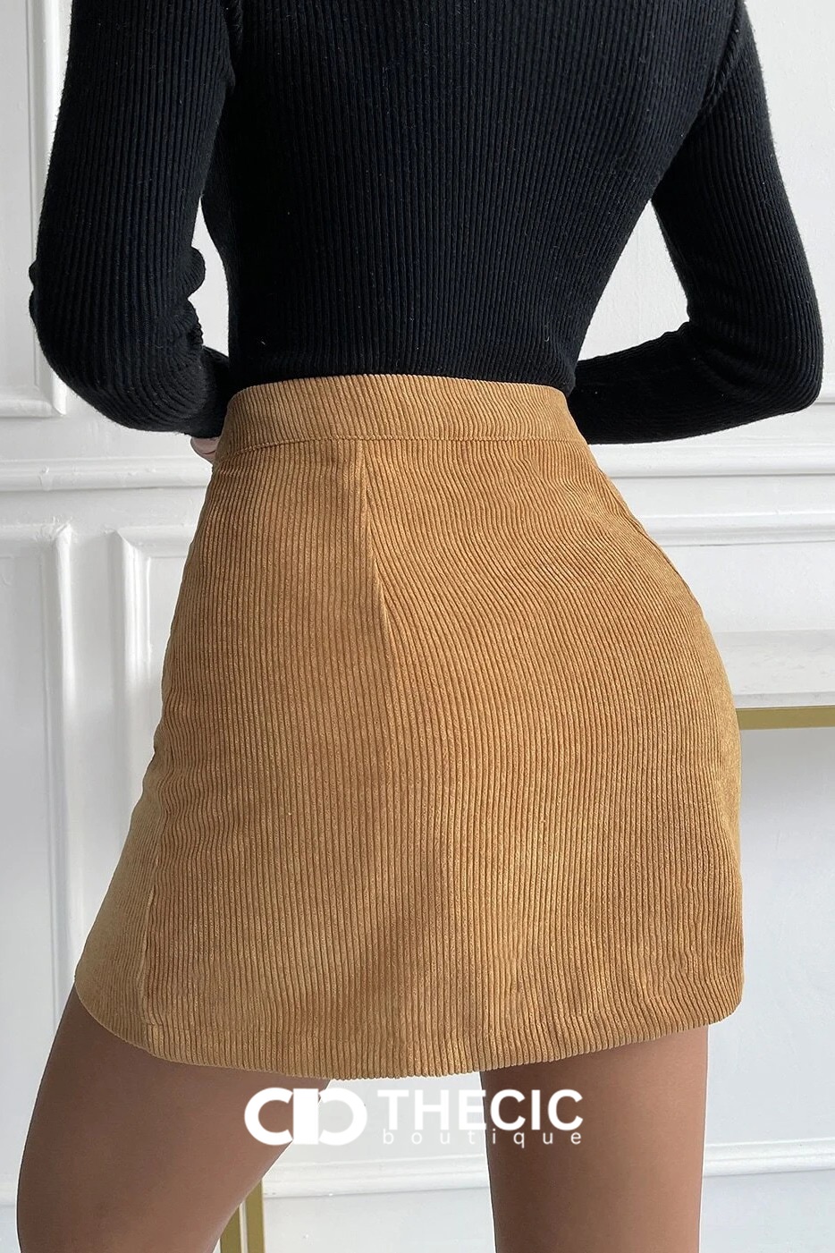 Corduroy Button-Front Patch Pocket Mini Skirt