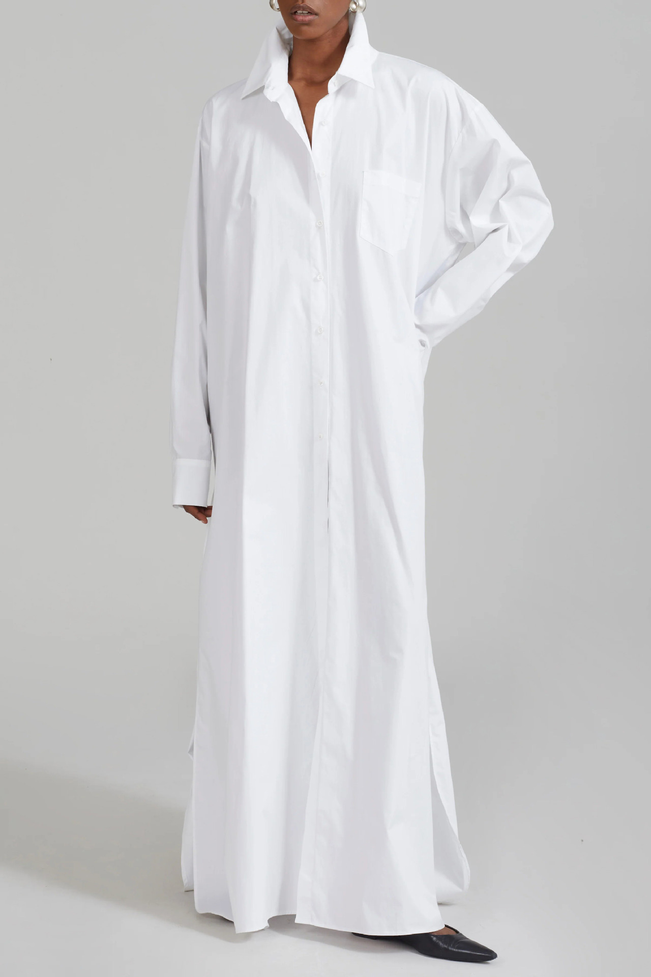 Cotton Oversized Side Slit Maxi Shirt Dress