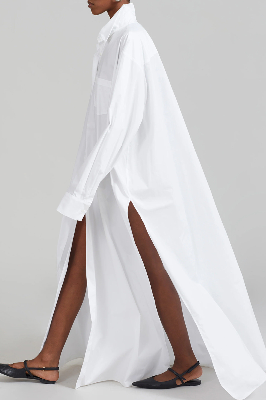 Cotton Oversized Side Slit Maxi Shirt Dress