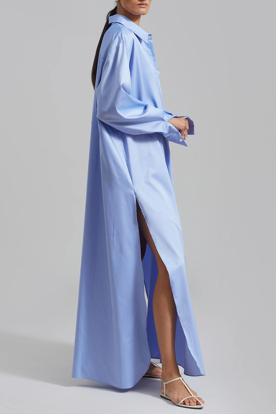 Cotton Oversized Side Slit Maxi Shirt Dress