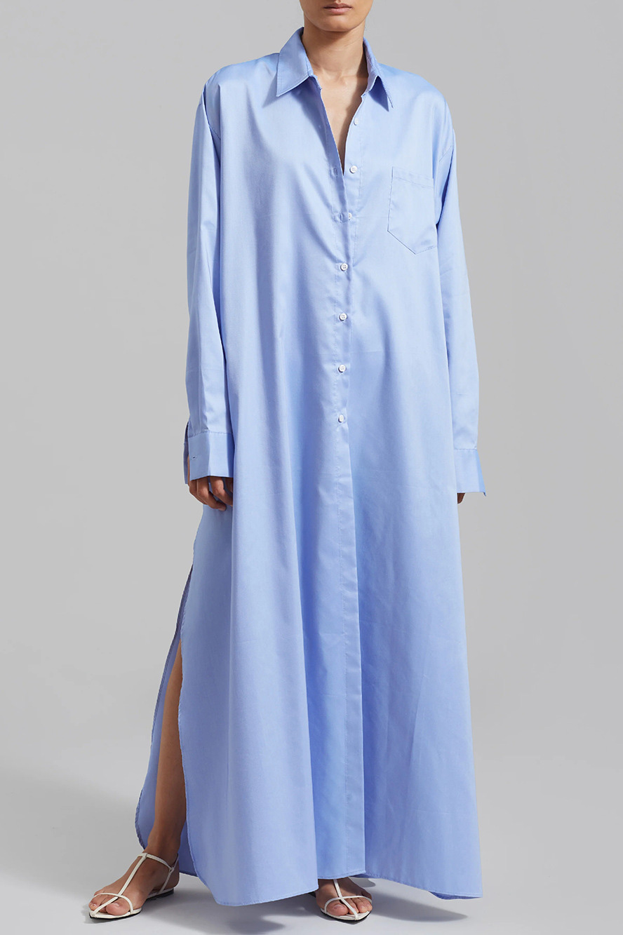 Cotton Oversized Side Slit Maxi Shirt Dress