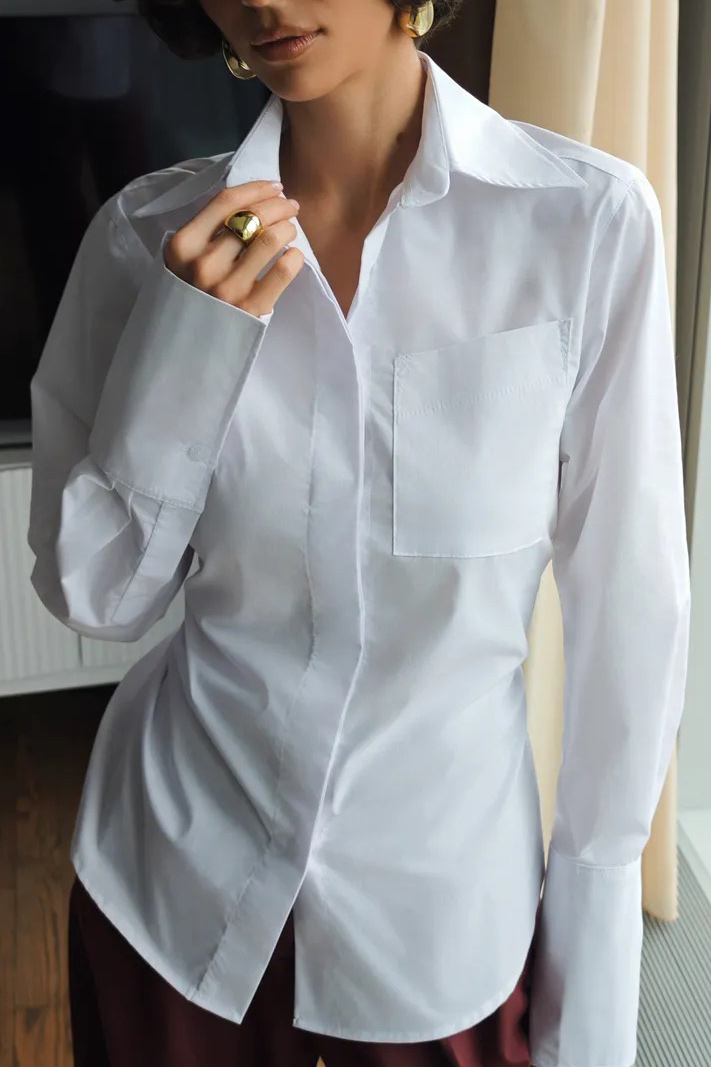 Cotton Poplin Back Tie Button-Up Shirt