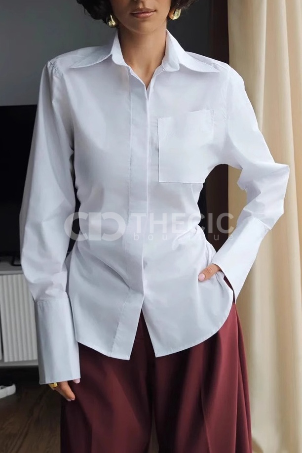 Cotton Poplin Back Tie Button-Up Shirt