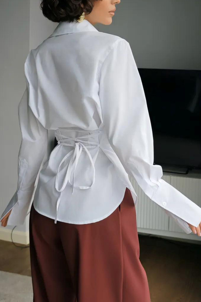 Cotton Poplin Back Tie Button-Up Shirt