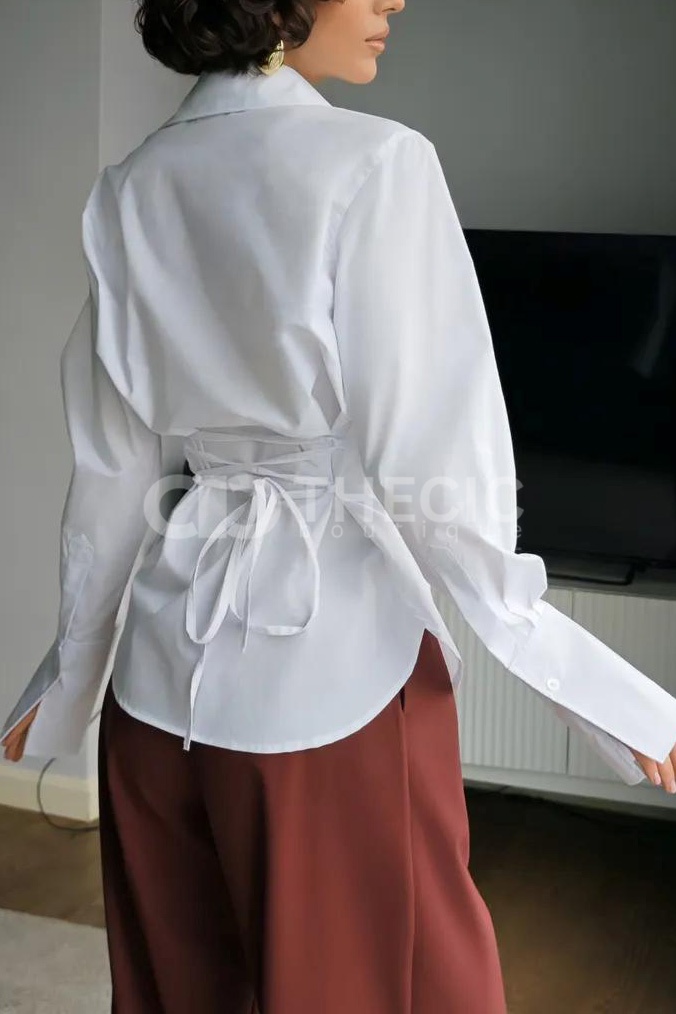 Cotton Poplin Back Tie Button-Up Shirt