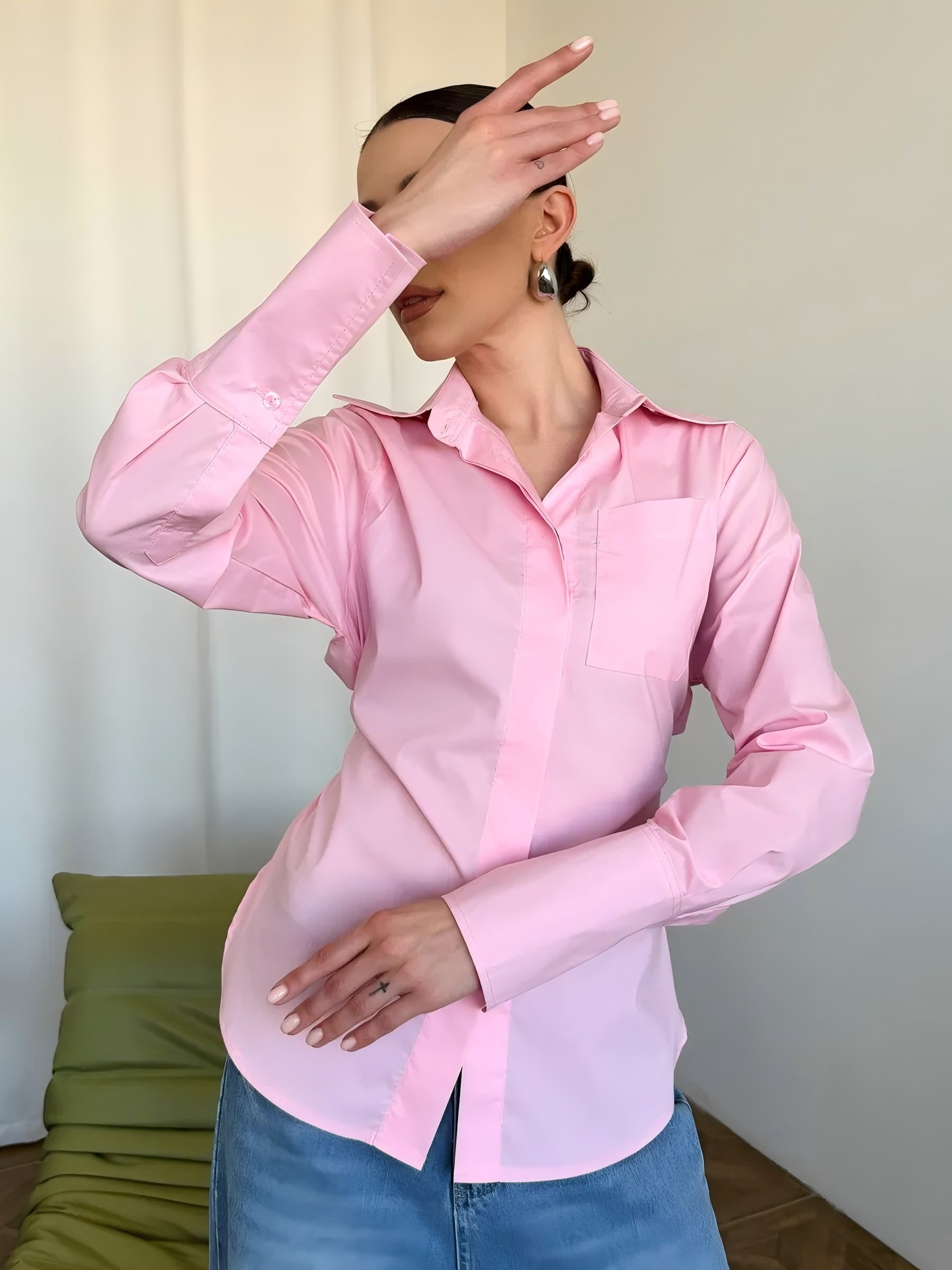 Cotton Poplin Back Tie Button-Up Shirt