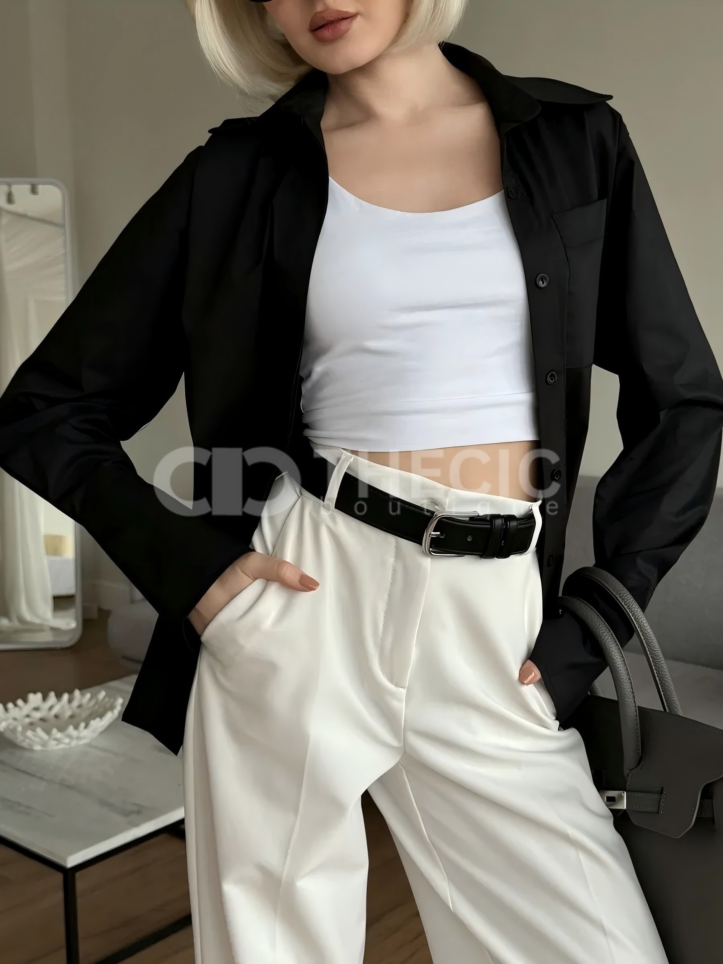Cotton Poplin Back Tie Button-Up Shirt