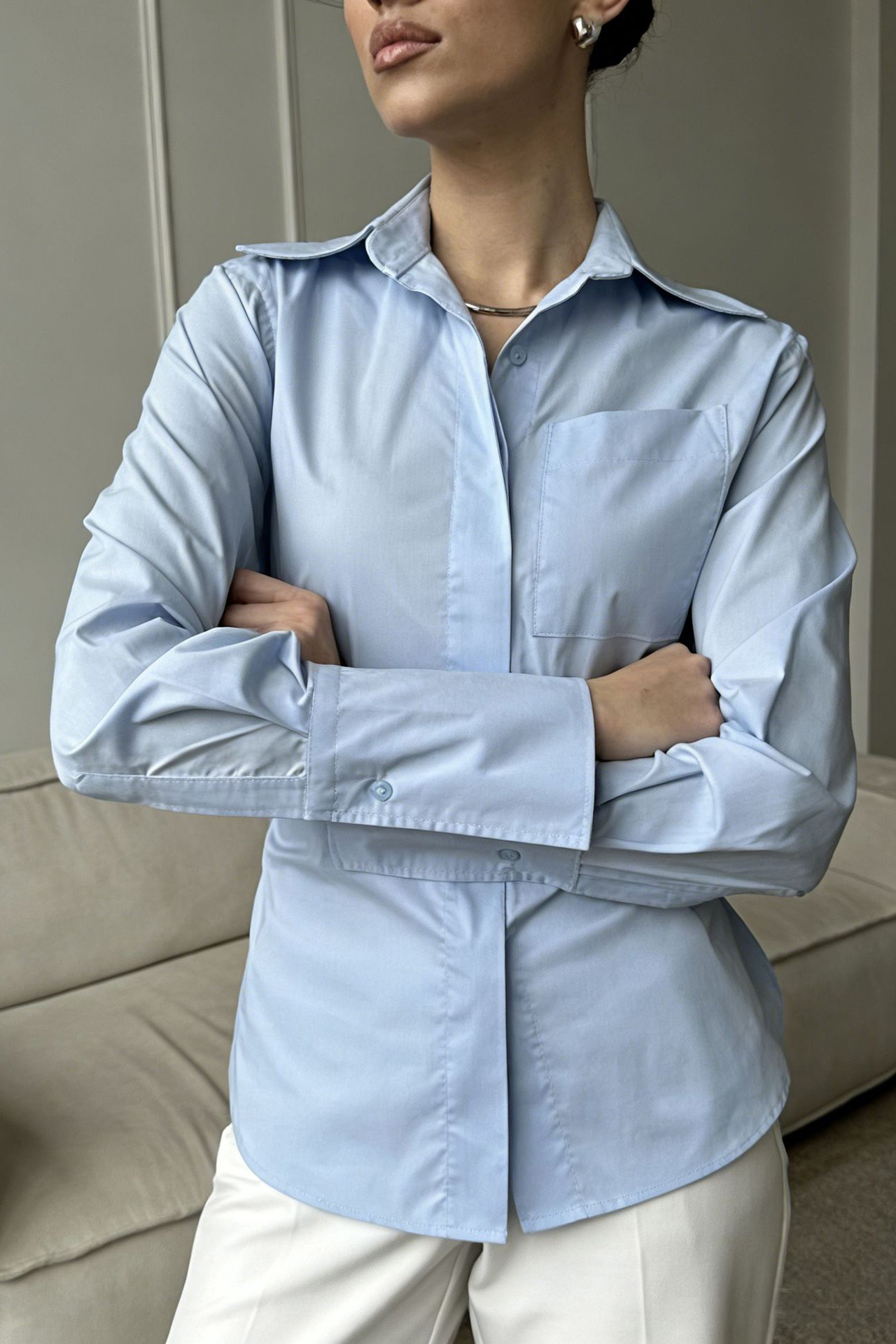 Cotton Poplin Back Tie Button-Up Shirt