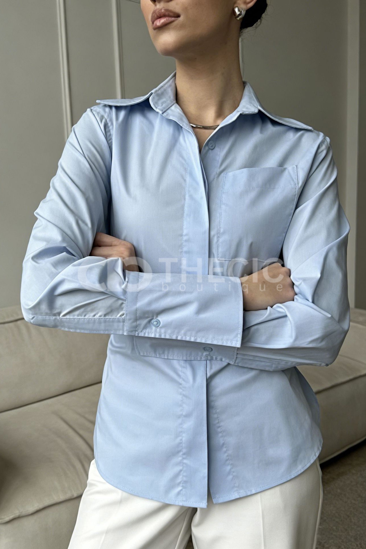 Cotton Poplin Back Tie Button-Up Shirt